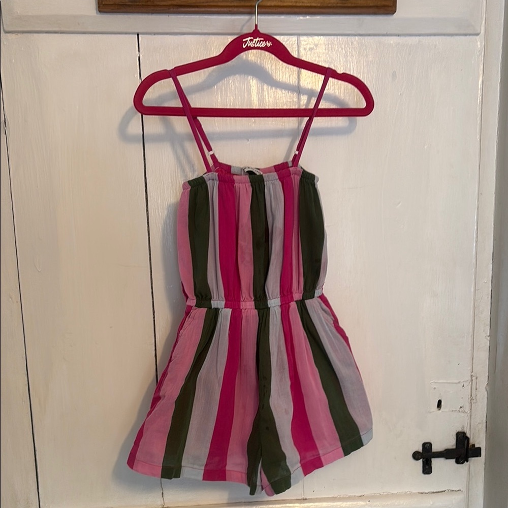 Janie and Jack Striped Pink and Green Romper